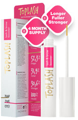 Toplash Eyelash Growth Serum bottle close-up for nourished, fuller lashes.