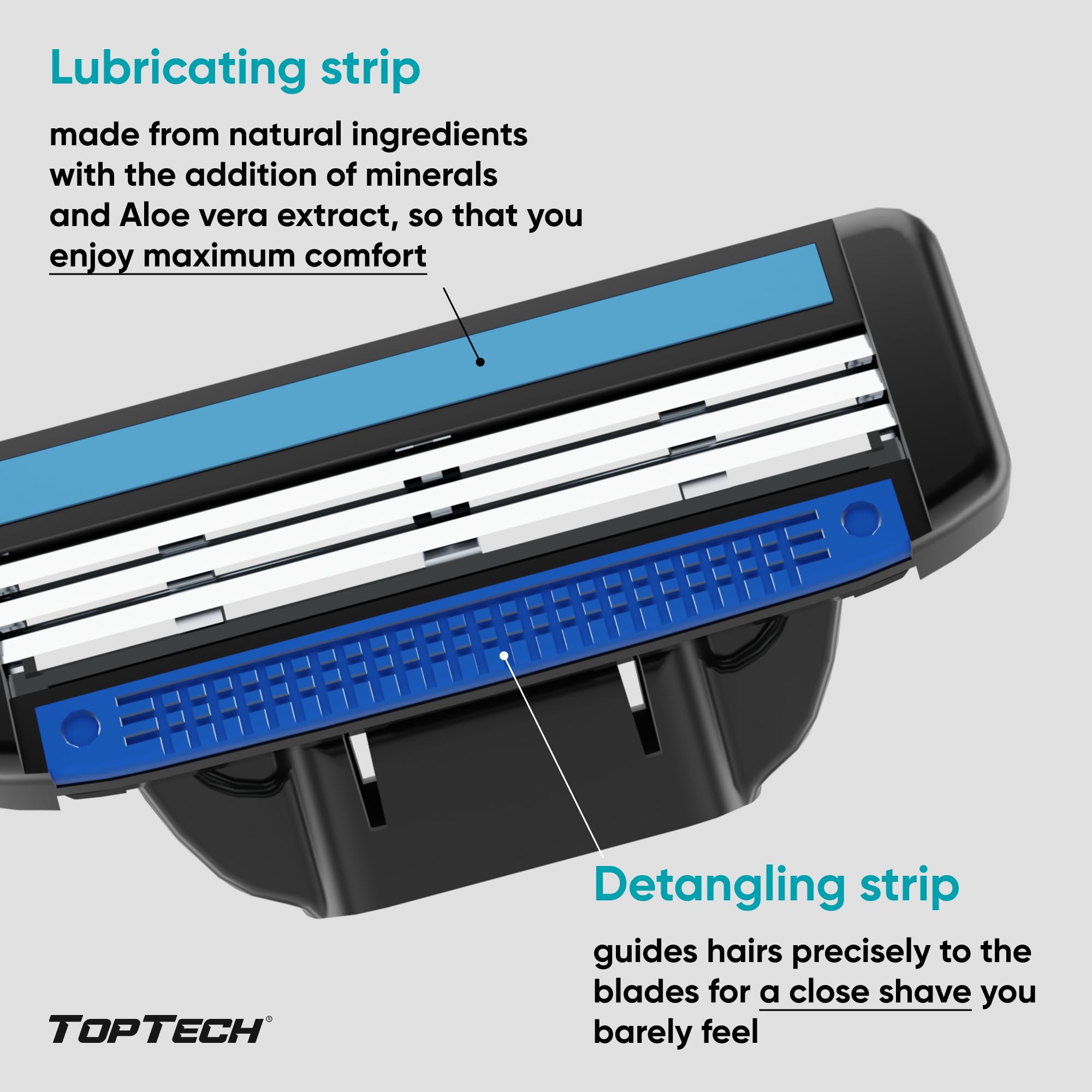 Toptech Razor 3 Aloe lubricating strip close-up for soothing glide