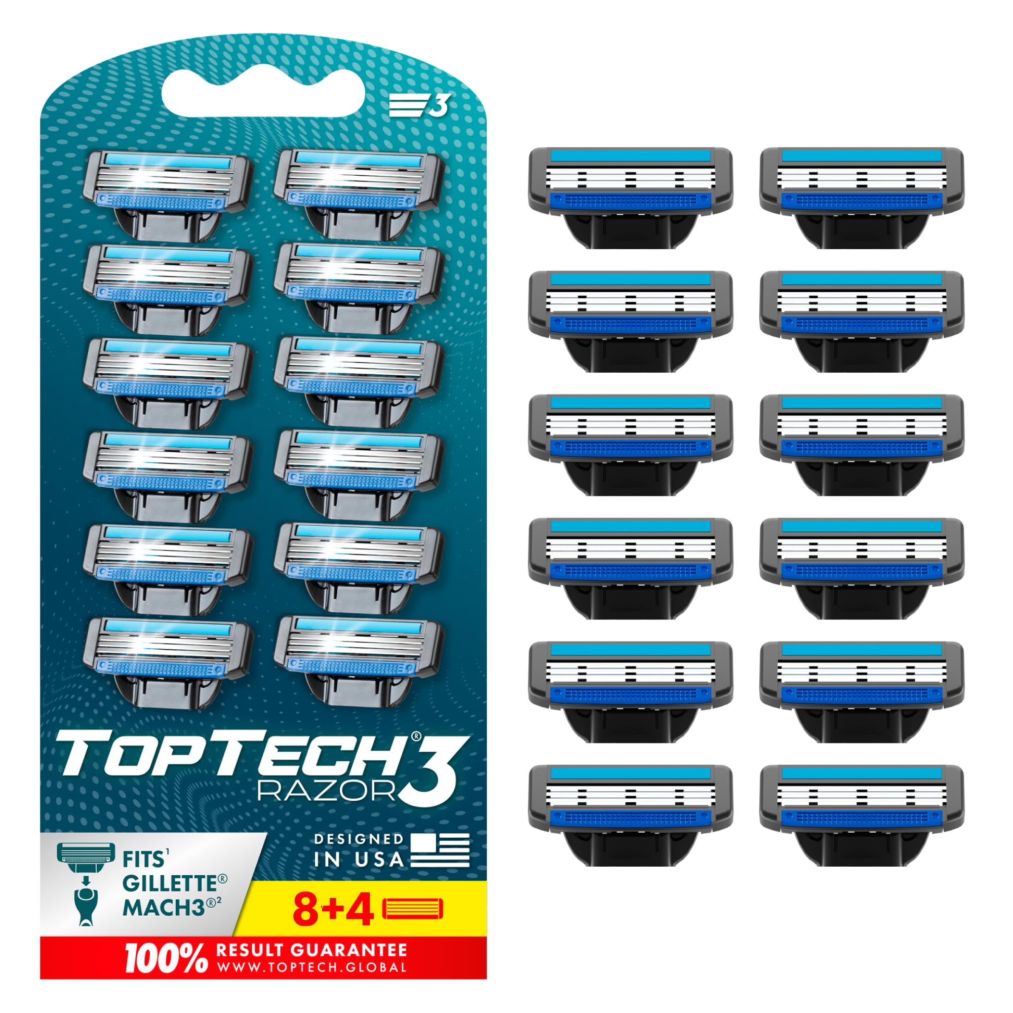 Toptech Razor 3 for Men packshot shows a multi-blade setup for a close shave