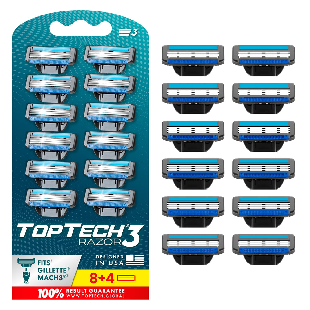 Toptech Razor 3 for Men packshot shows a multi-blade setup for a close shave