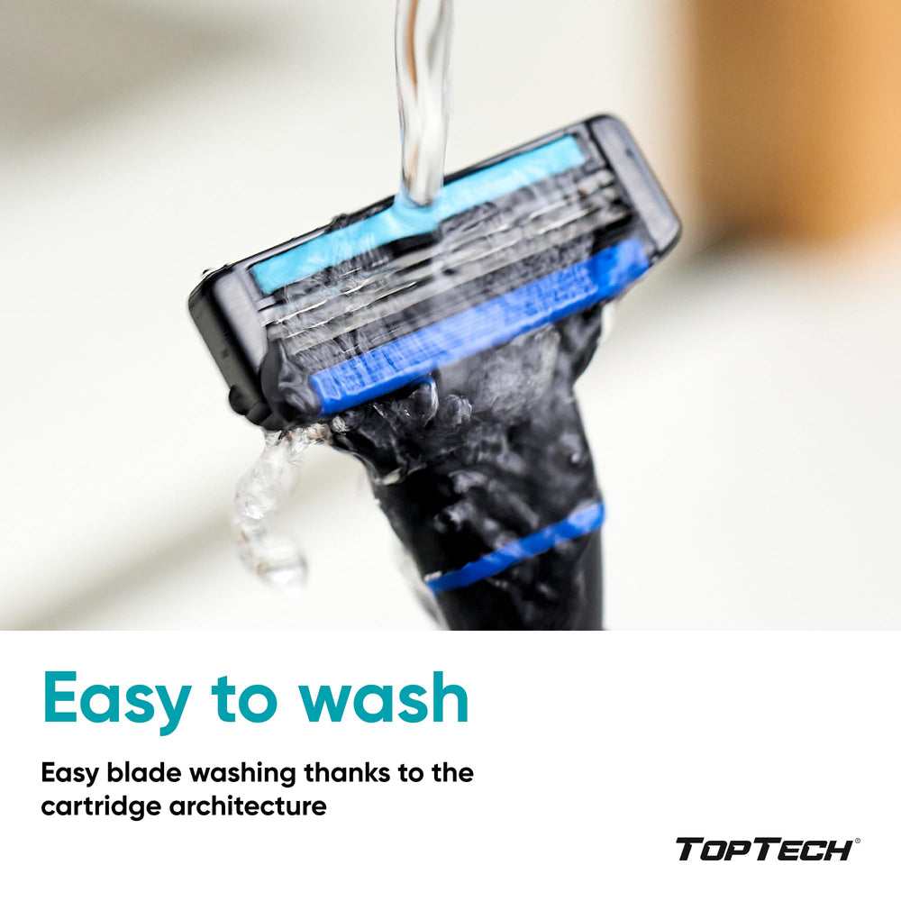 Toptech Razor 3 packaging eight refills box emphasizes value