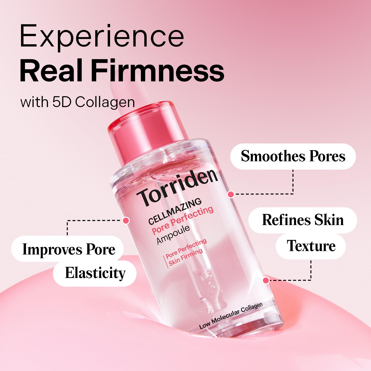 Torriden CELLMAZING 5D collagen illustration indicates multi-size collagen support.