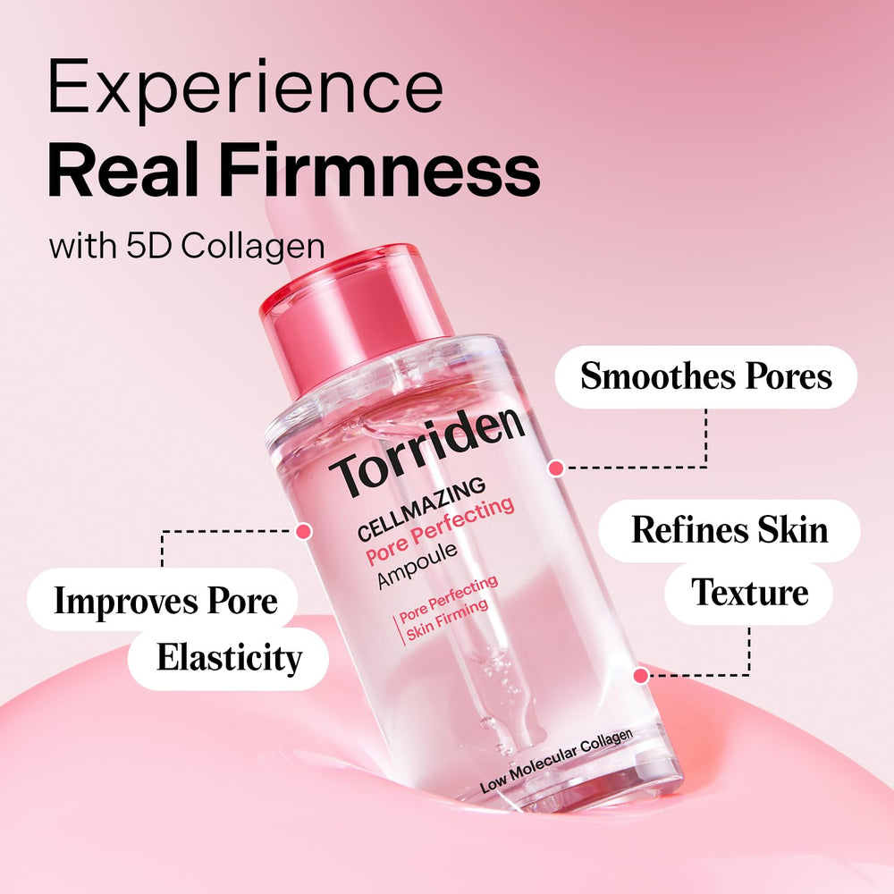 Torriden CELLMAZING 5D collagen illustration indicates multi-size collagen support.