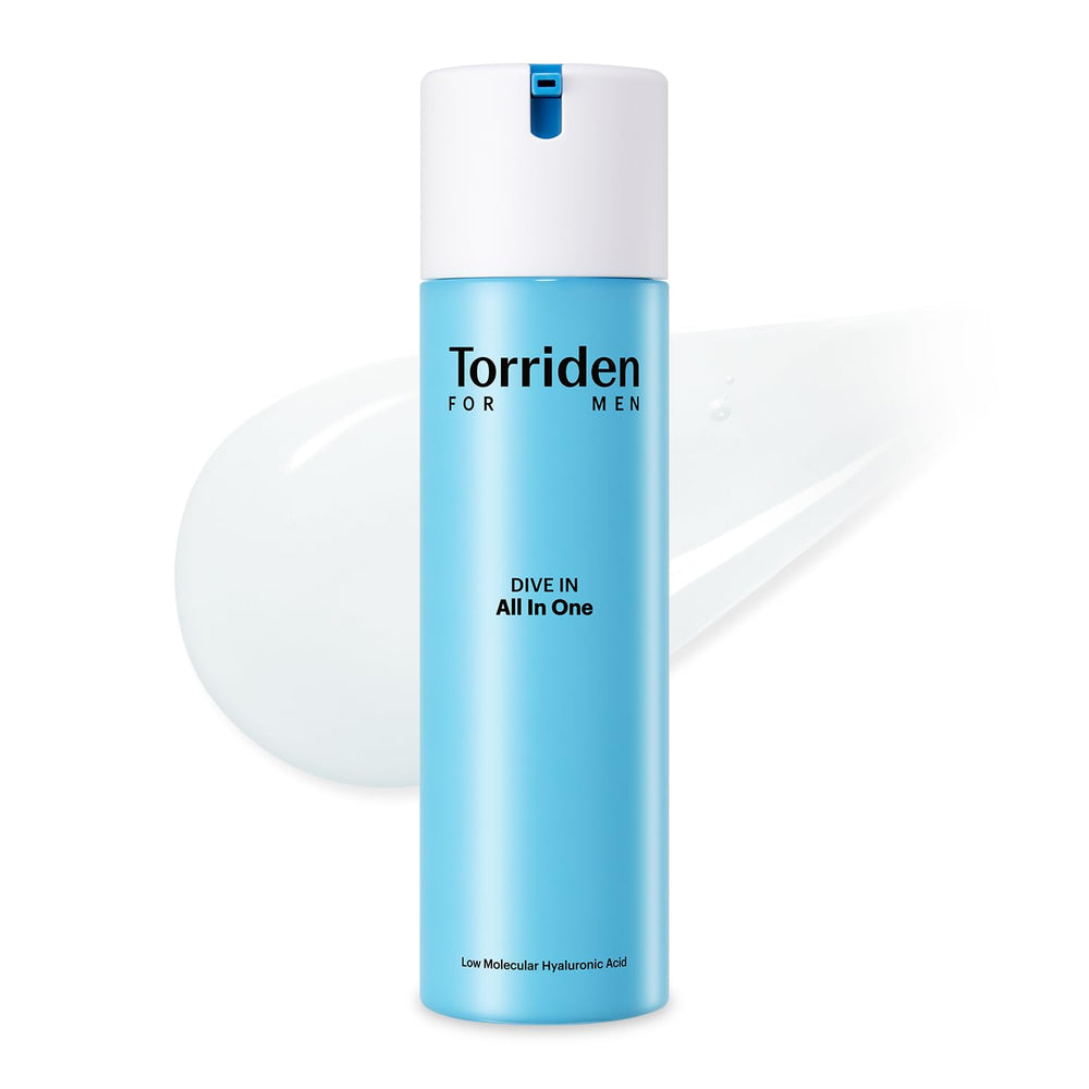 Torriden DIVE IN FOR MEN bottle close-up highlighting lightweight hydration for daily use