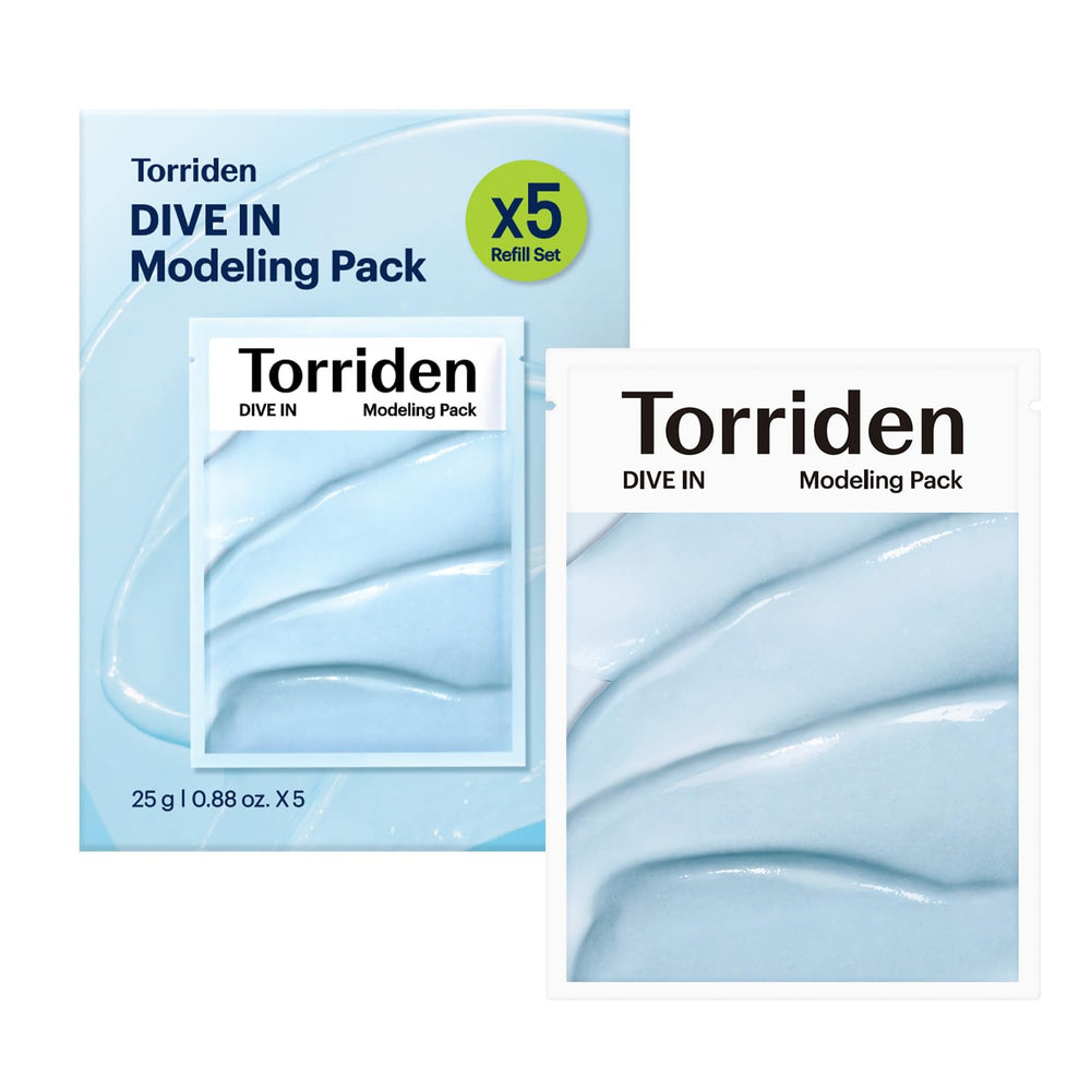 Torriden DIVE IN Modeling Mask 5-pack packaging for convenient at-home hydration.