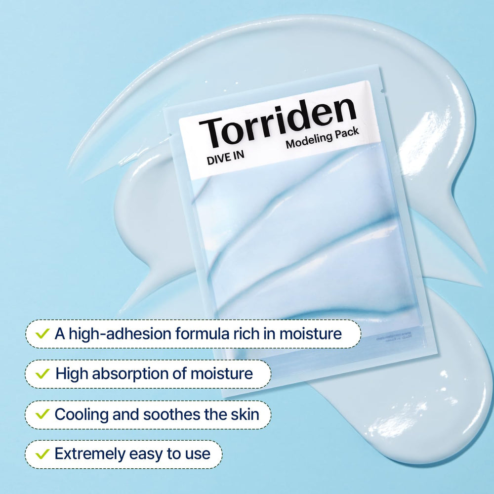Torriden DIVE IN Modeling Mask texture close-up highlights highly adhesive, tight-fit formula.