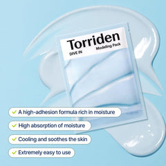 Torriden DIVE IN Modeling Mask texture close-up highlights highly adhesive, tight-fit formula.