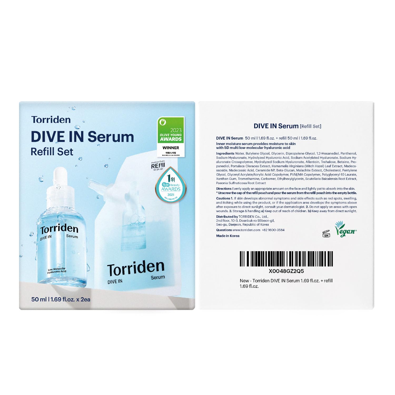 Torriden DIVE IN Serum logo close-up reinforces premium Korean skincare.