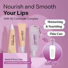 Torriden lip essence packaging box highlights vegan formula and eco-friendly materials.
