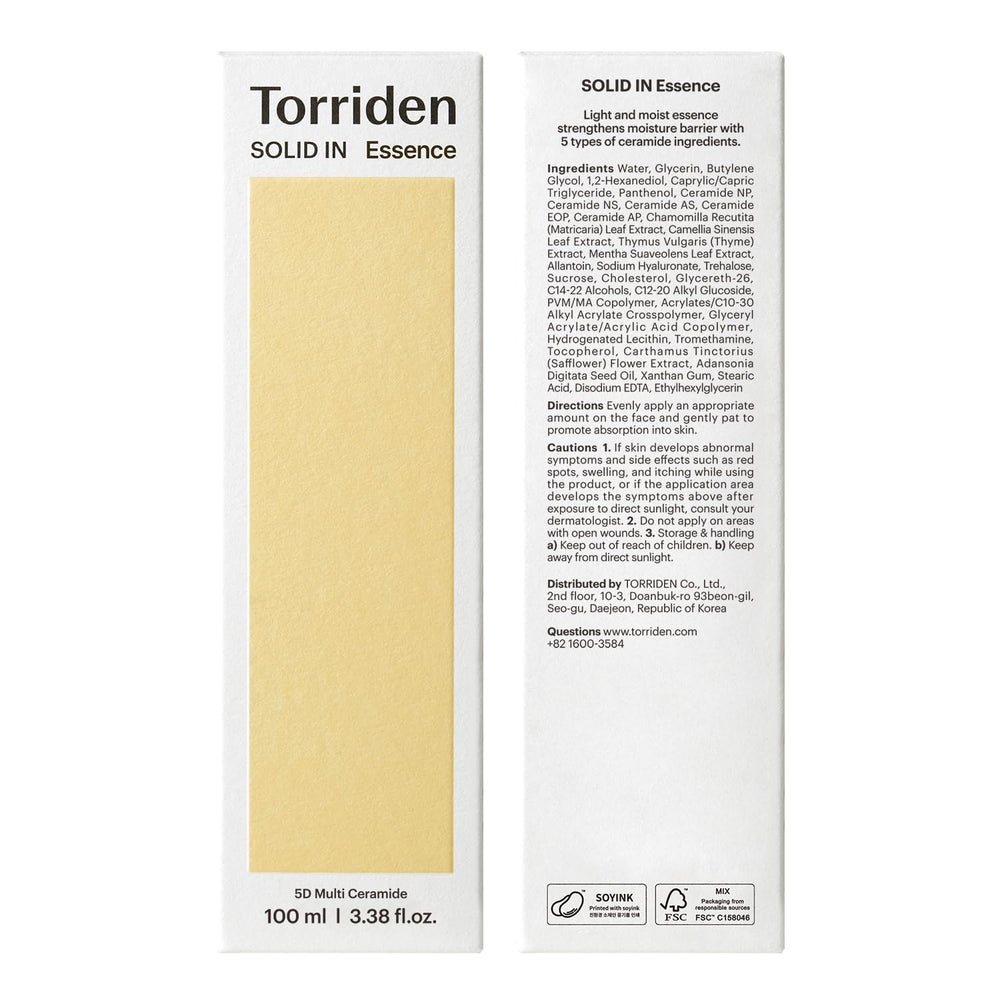 Torriden SOLID IN Ceramide Essence clinical data visualization references moisture improvements.