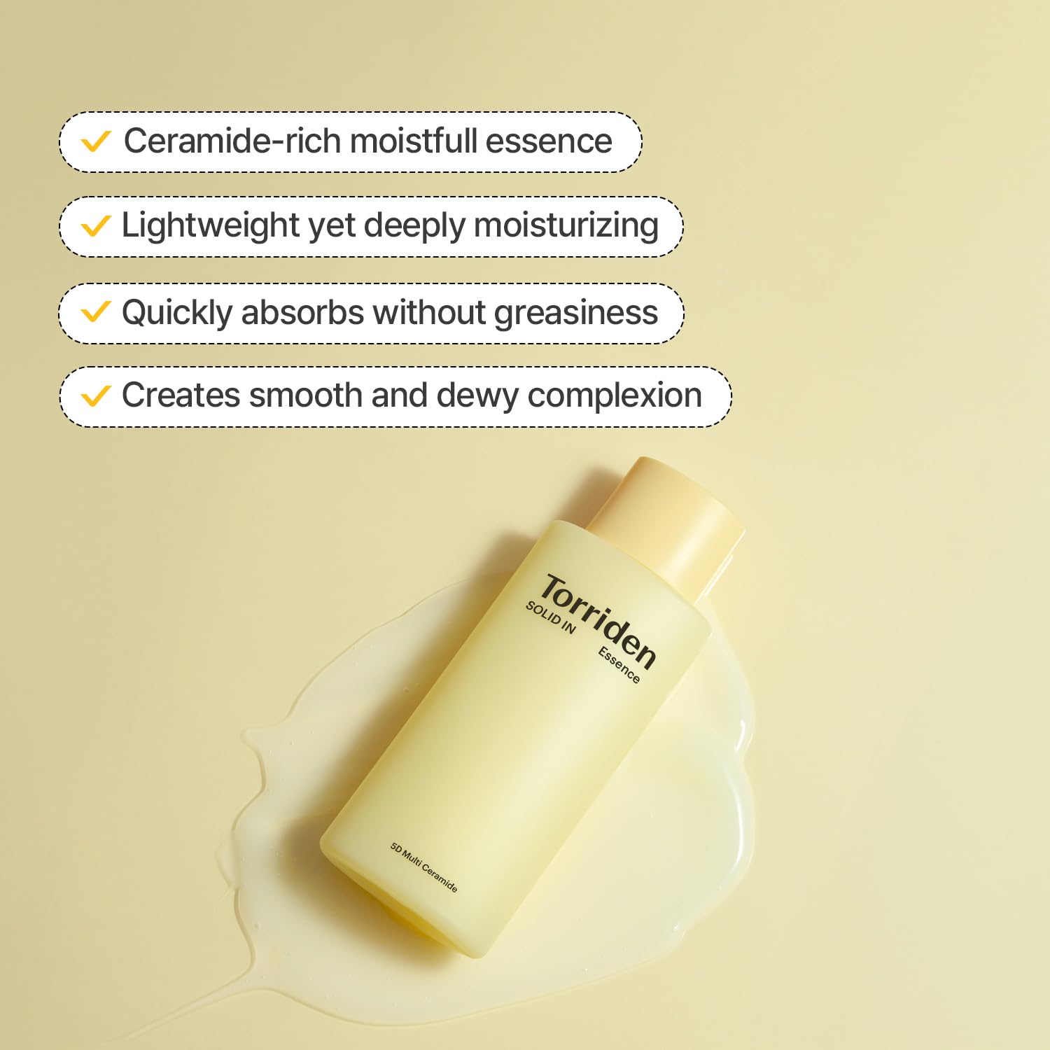 Torriden SOLID IN Ceramide Essence illustrates moisture barrier support on skin.
