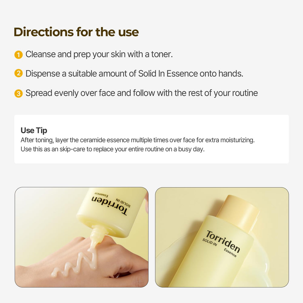 Torriden SOLID IN Ceramide Essence vegan and cruelty-free packaging emphasis.