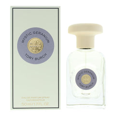 Tory Burch Mystic Geranium EDP bottle, ideal for daily wear with a fresh floral-woody scent