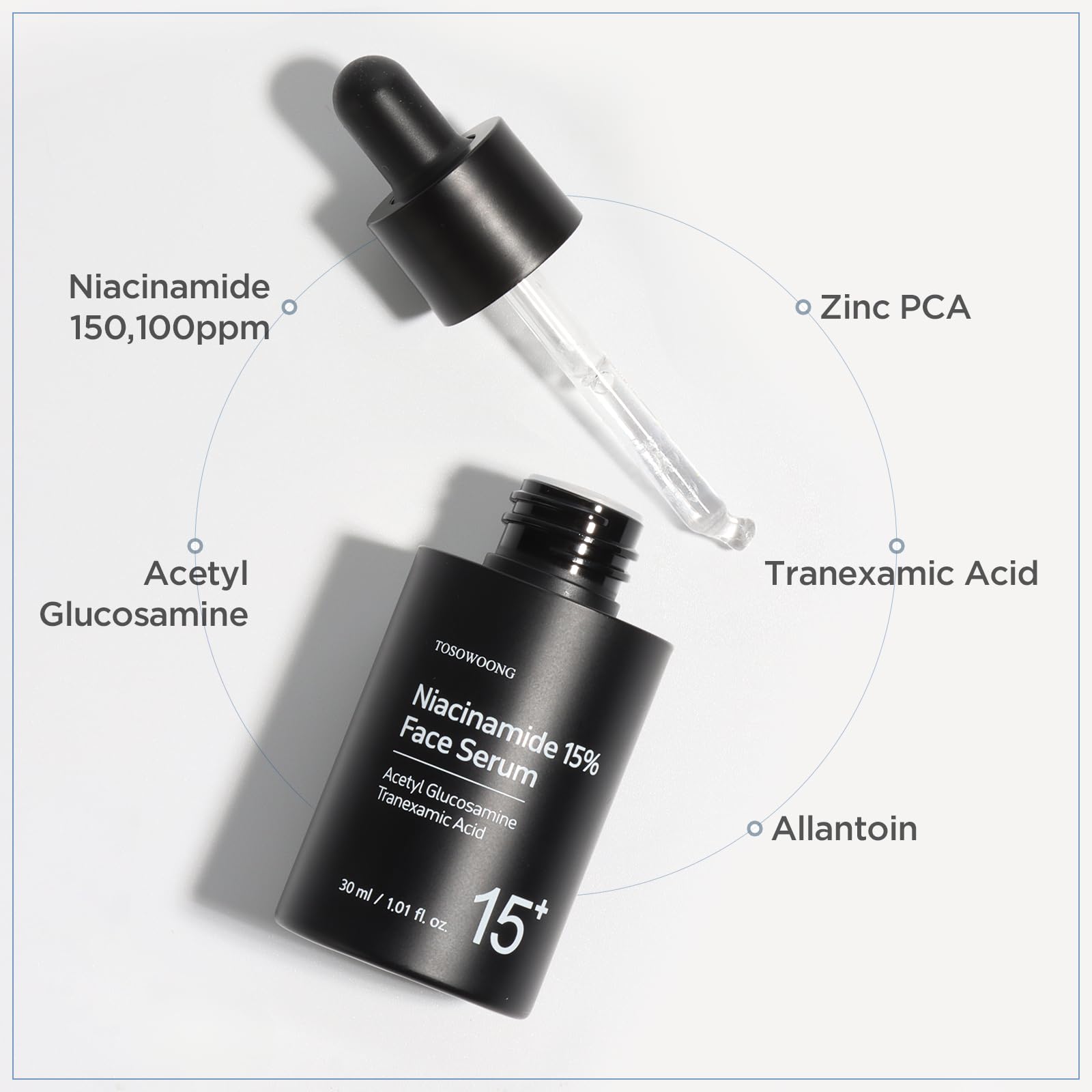 TOSOWOONG Niacinamide 15% serum glass bottle on shelf