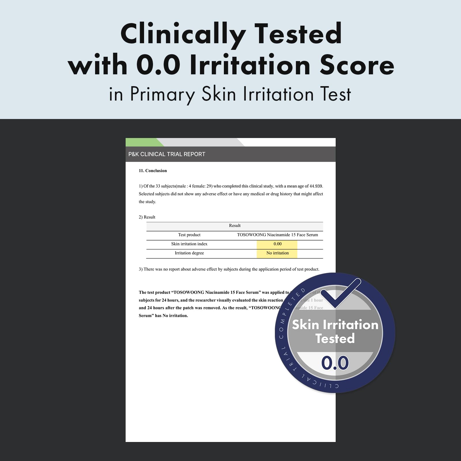 TOSOWOONG Niacinamide 15% serum ingredients graphic highlights key actives