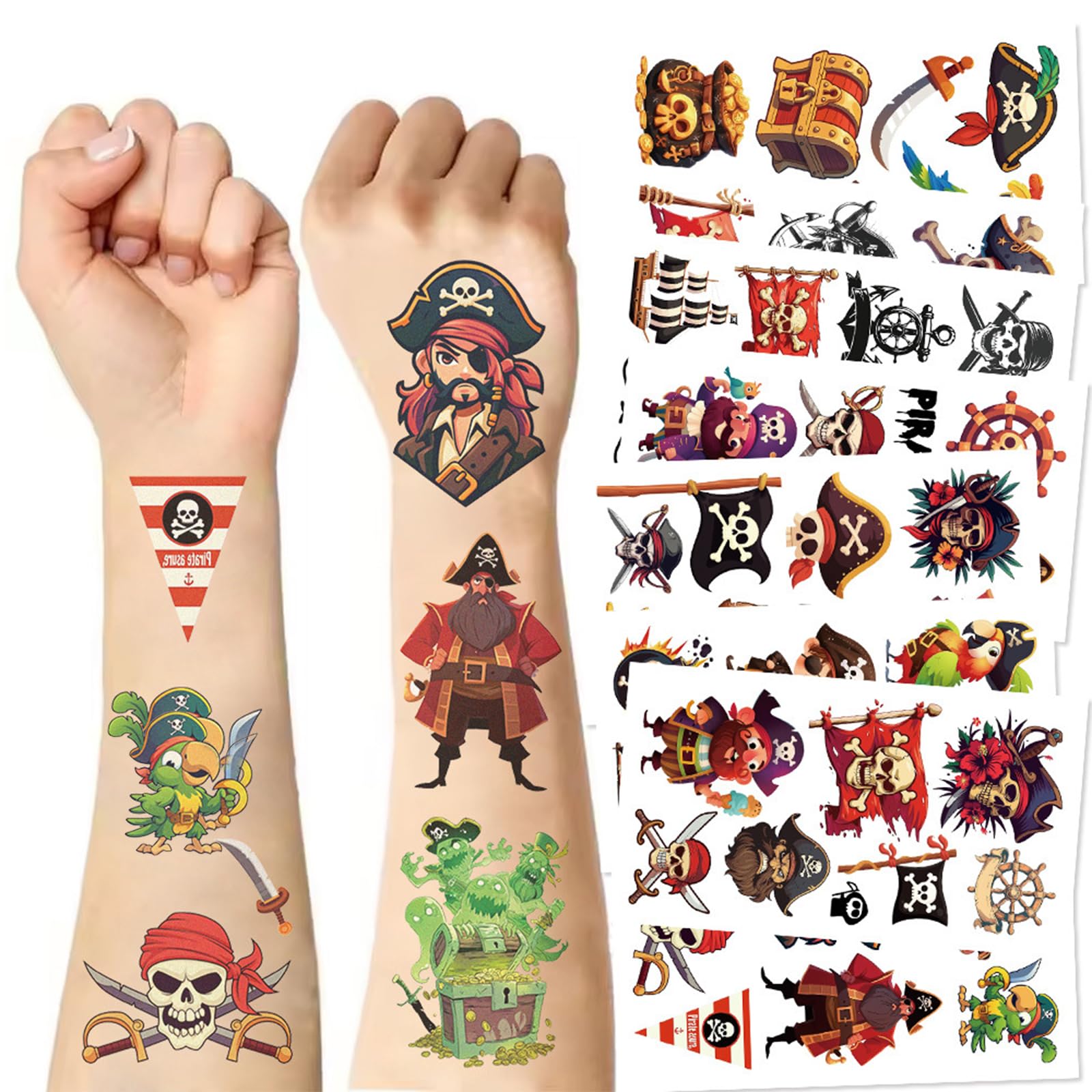 Tostmrks pirate tattoos skull crossbones design adds bold party flair and easy application for kids.