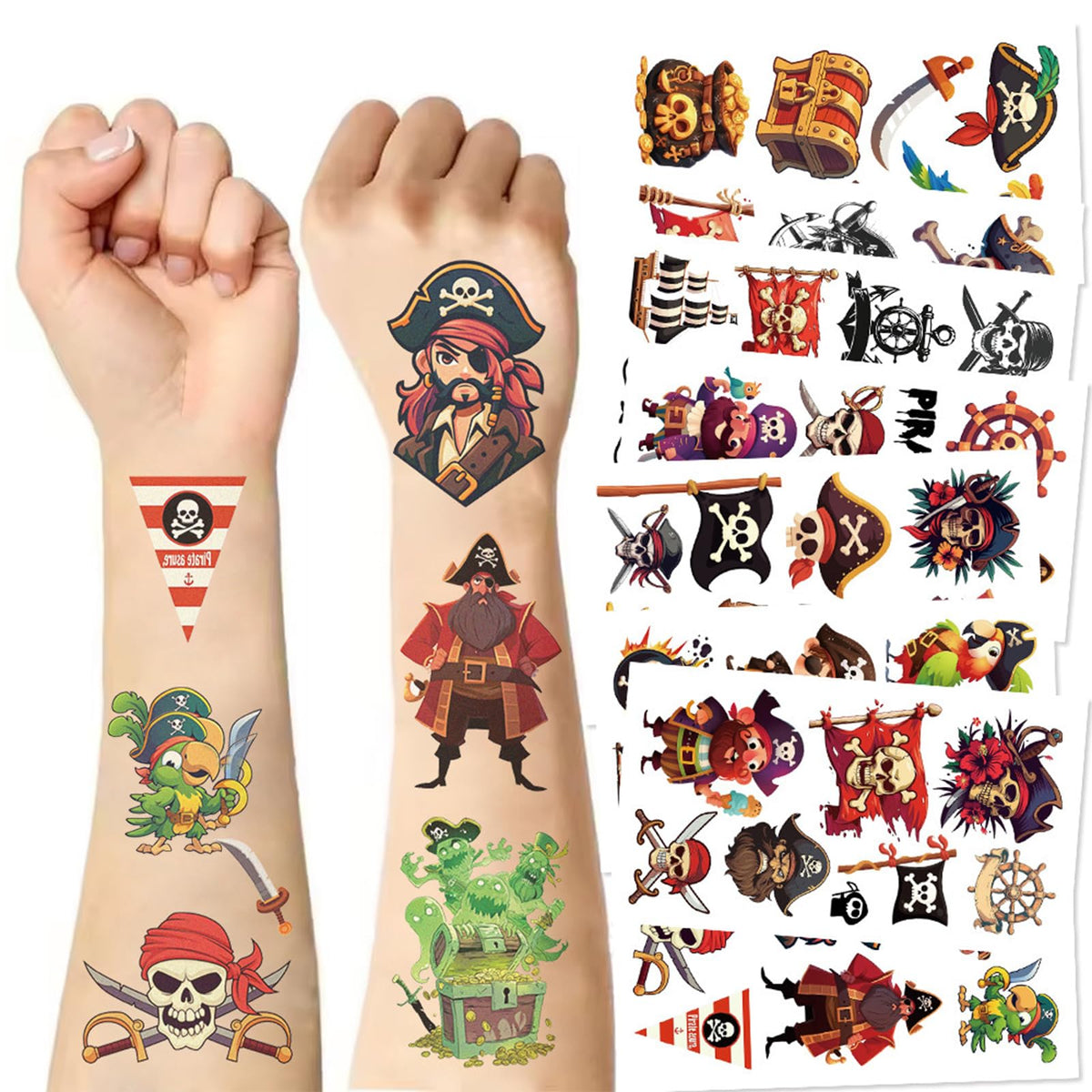 Tostmrks pirate tattoos skull crossbones design adds bold party flair and easy application for kids.