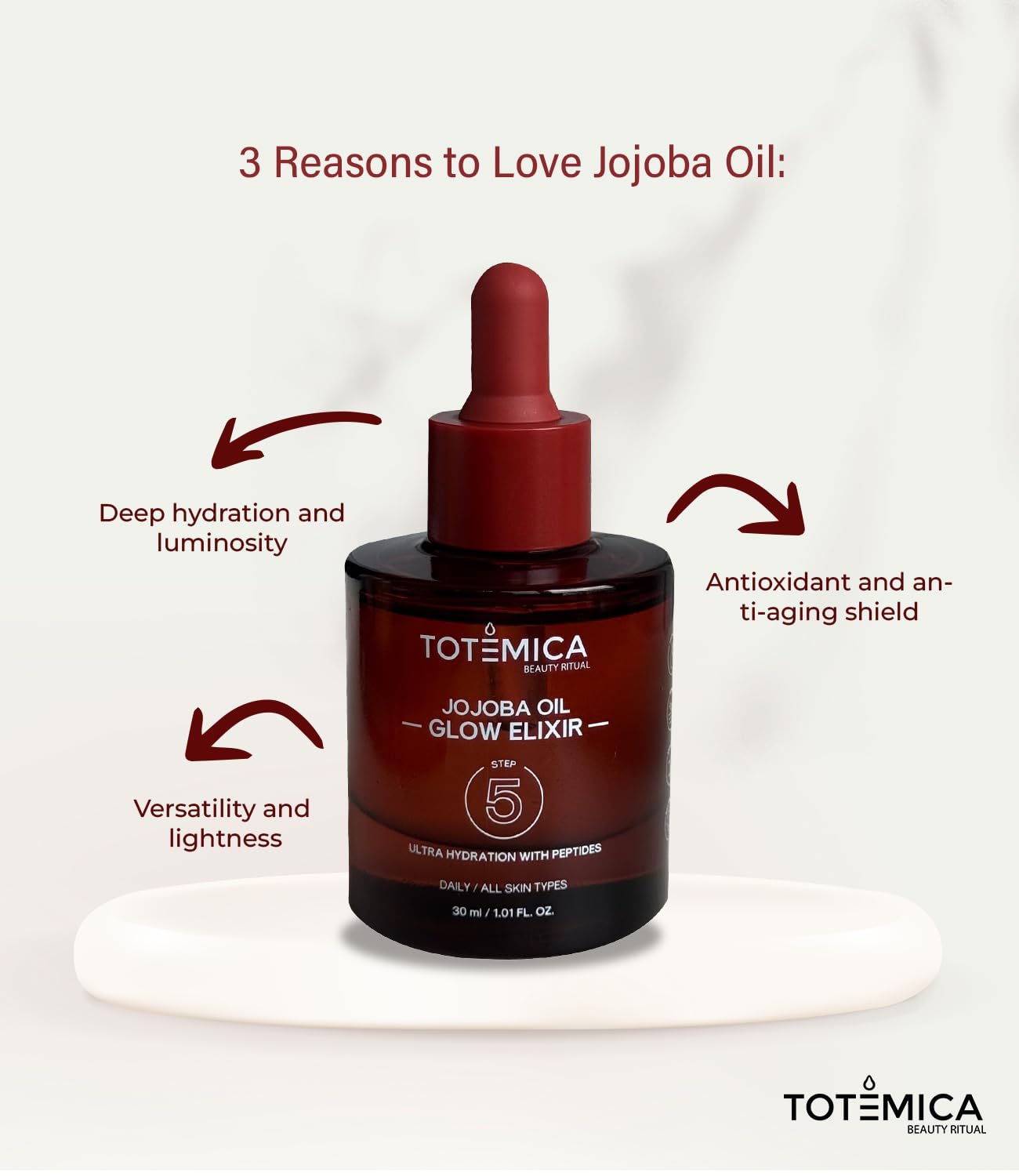 Totemica Jojoba Oil Glow Elixir body oil used on dry skin for lasting hydration