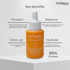 Totemica Vitamin C Serum label shows vegan and alcohol-free formula