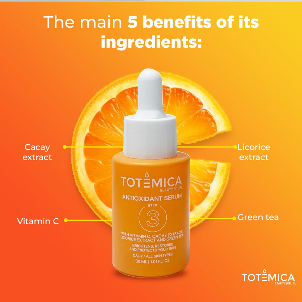 Totemica Vitamin C Serum bottle bathed in natural light with glow