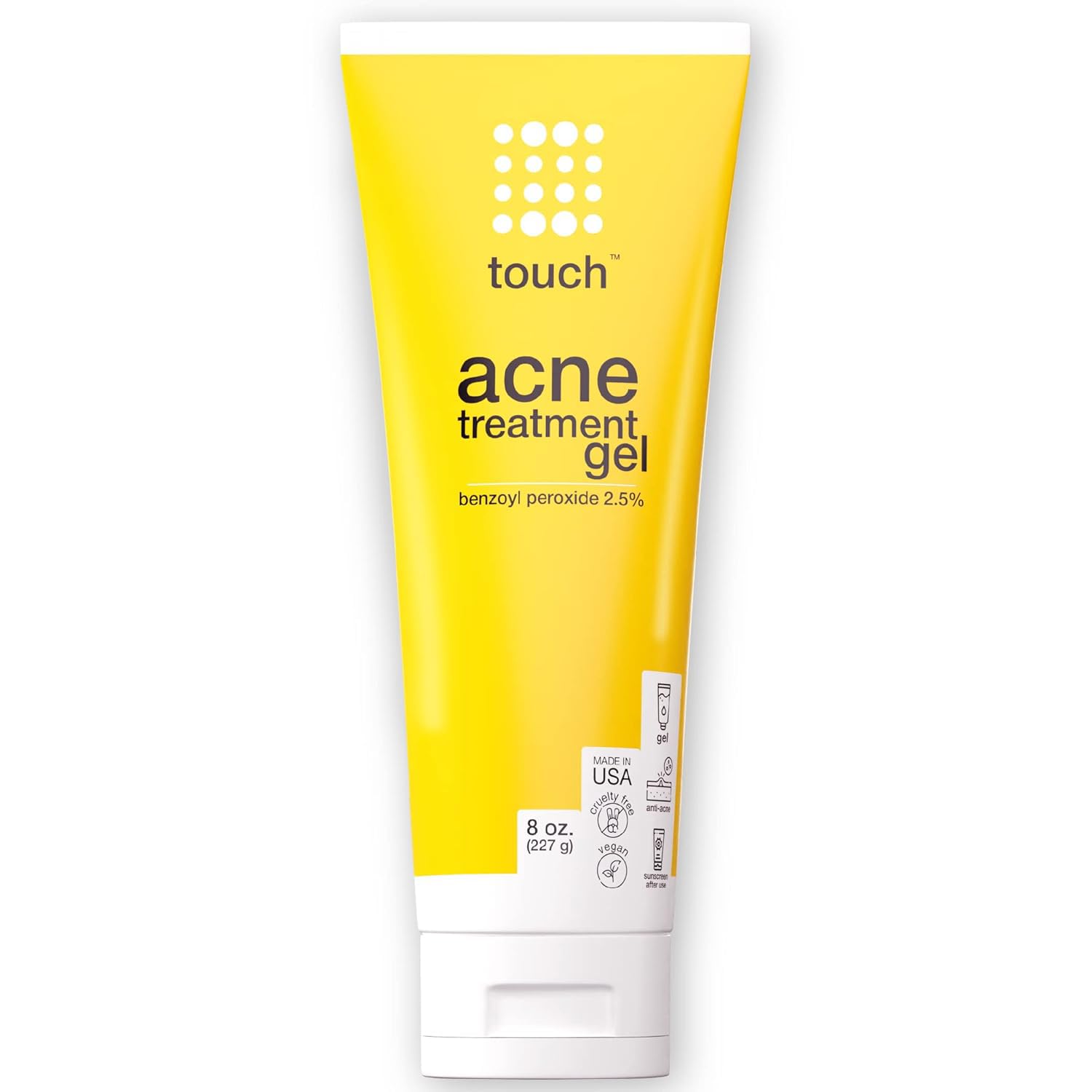 Touch Benzoyl Peroxide 2.5 percent gel bottle for daily acne care with a lightweight feel