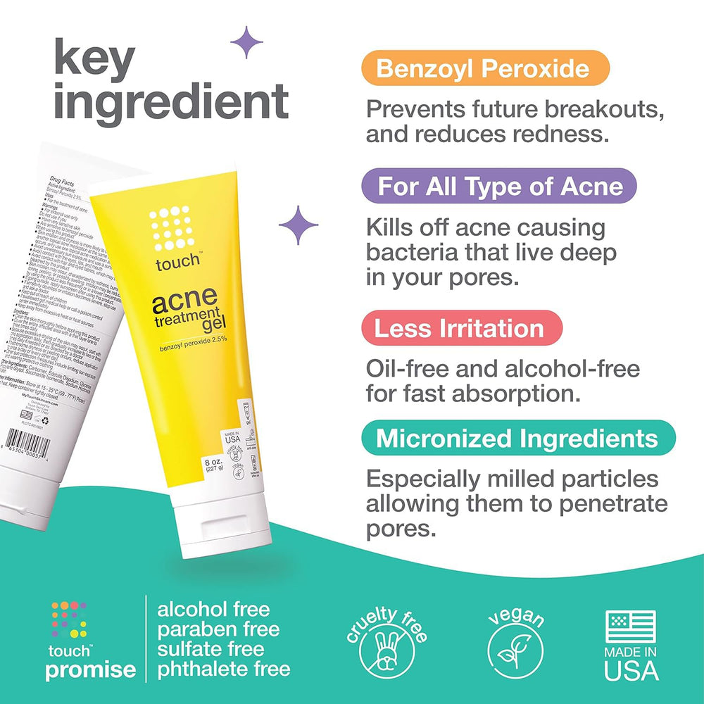 Texture closeup of Touch Benzoyl Peroxide 2.5 percent gel is clear and non-greasy