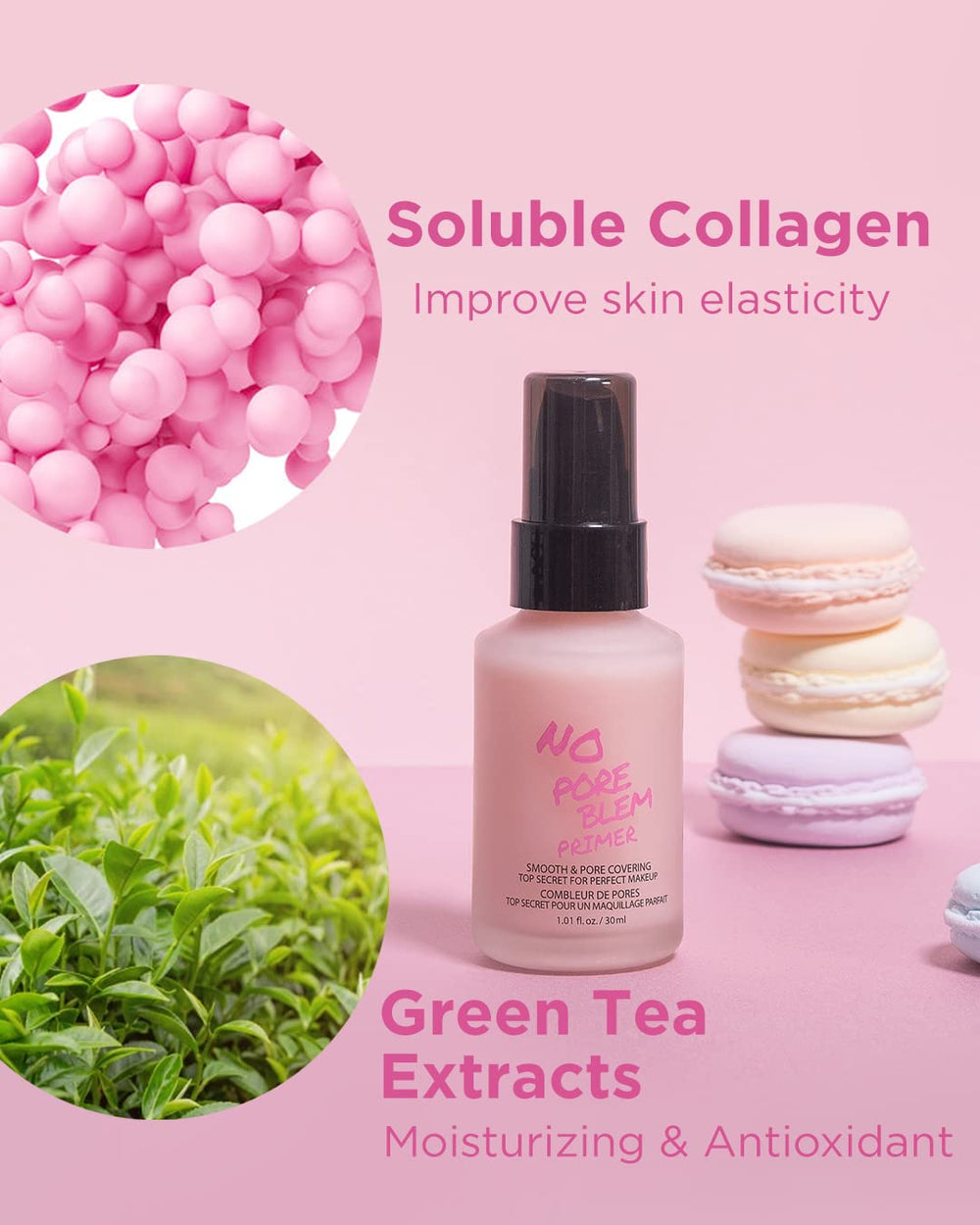 Touch In Sol No Pore Blem Primer green-tea-extract closeup highlighting nourishing base.