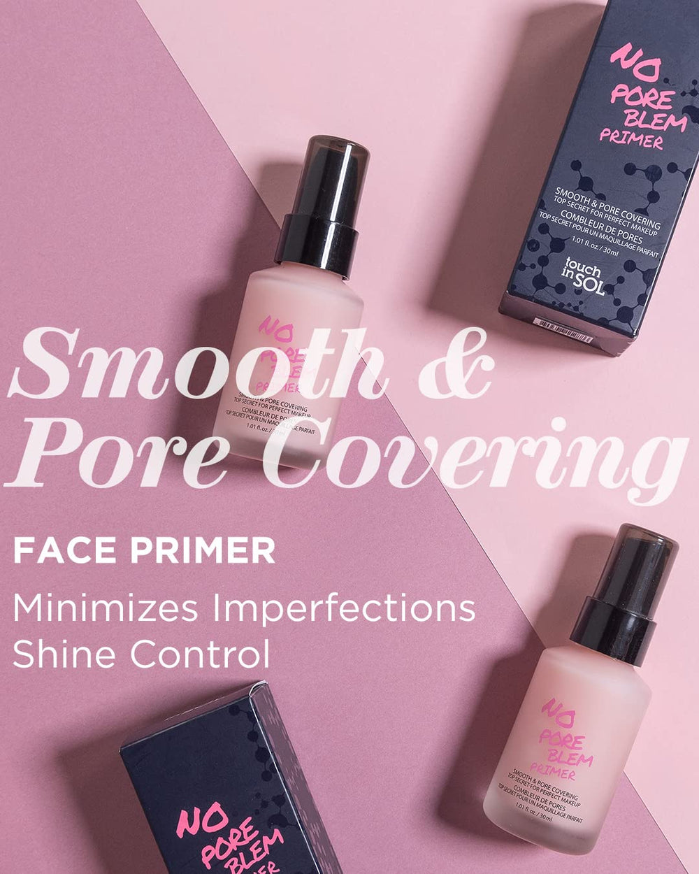 Touch In Sol No Pore Blem Primer pump-dispense closeup for easy application.