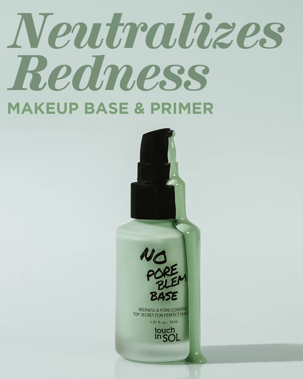 Closeup of texture on Touch In Sol redness correcting base primer reveals lightweight formula.