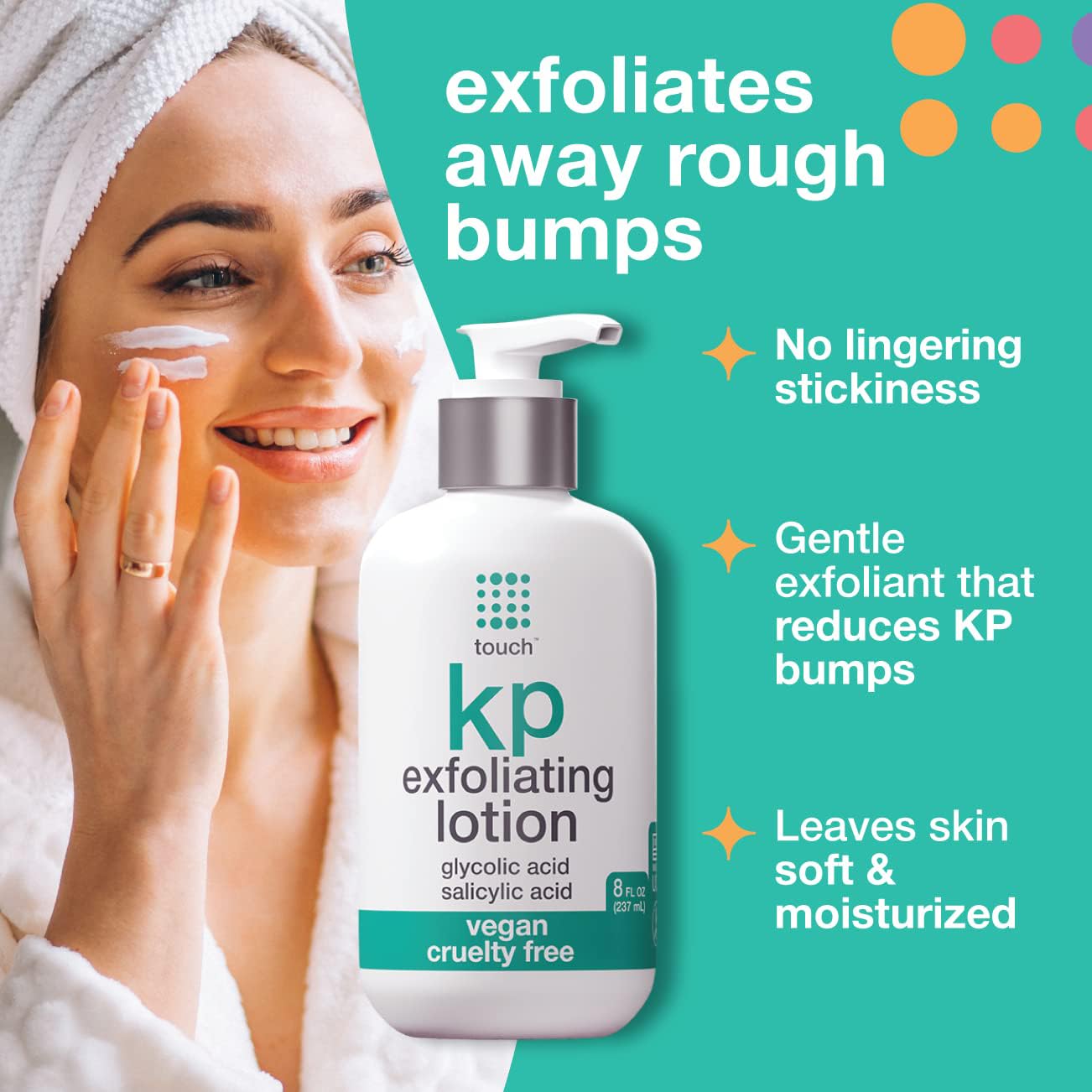 TOUCH KP lotion application on arm demonstrates easy daily use