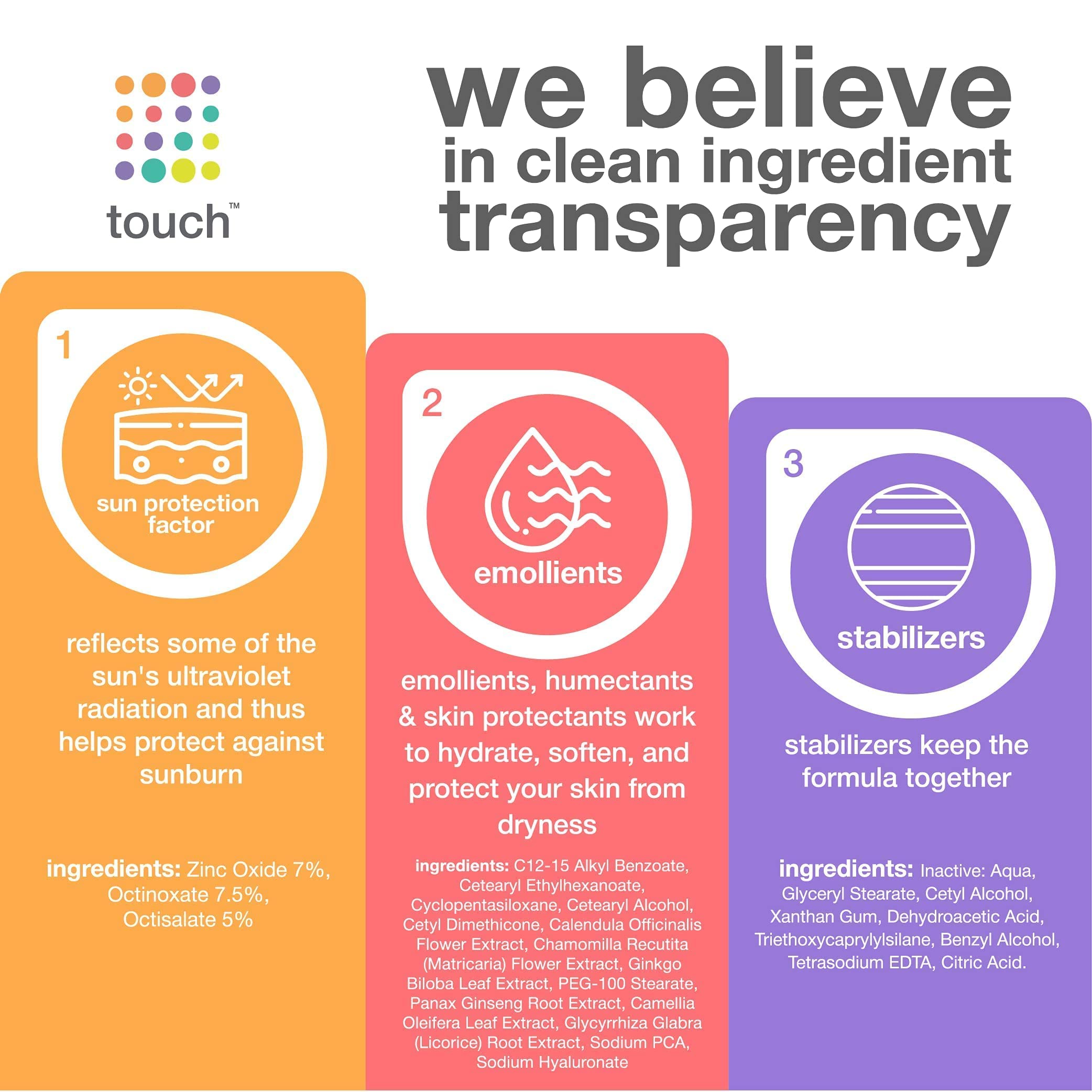 TOUCH made-in-USA vegan sunscreen using clean ingredients for daily use.