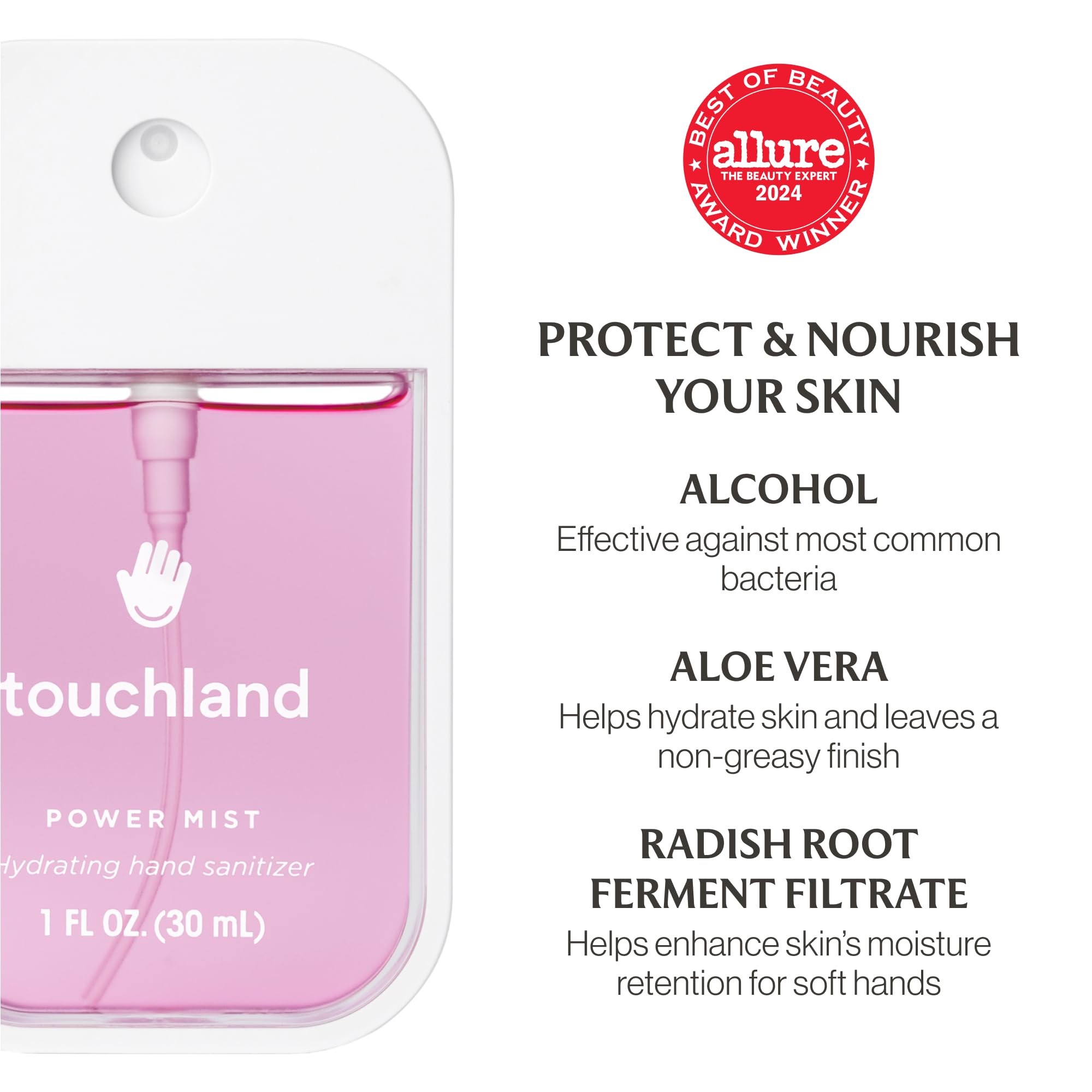Touchland compact packaging designed for bag friendly use.