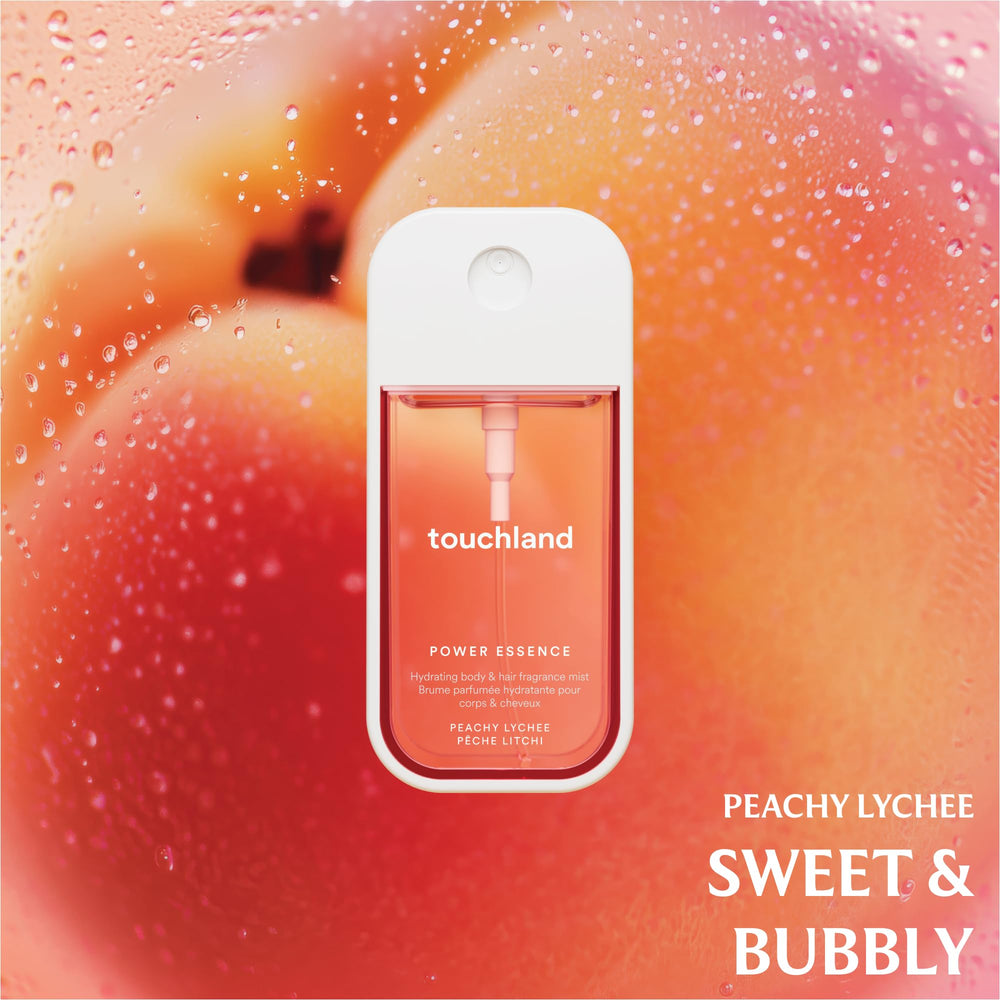 Touchland Peachy Lychee fragrance notes illustrated in a close up.