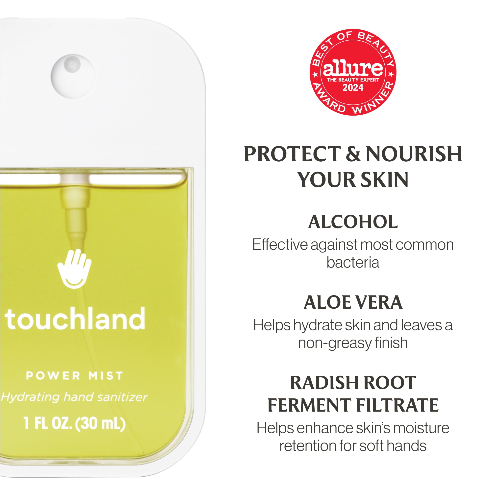 Touchland Vanilla Blossom sanitizer bottle with fast-absorbing hydration.