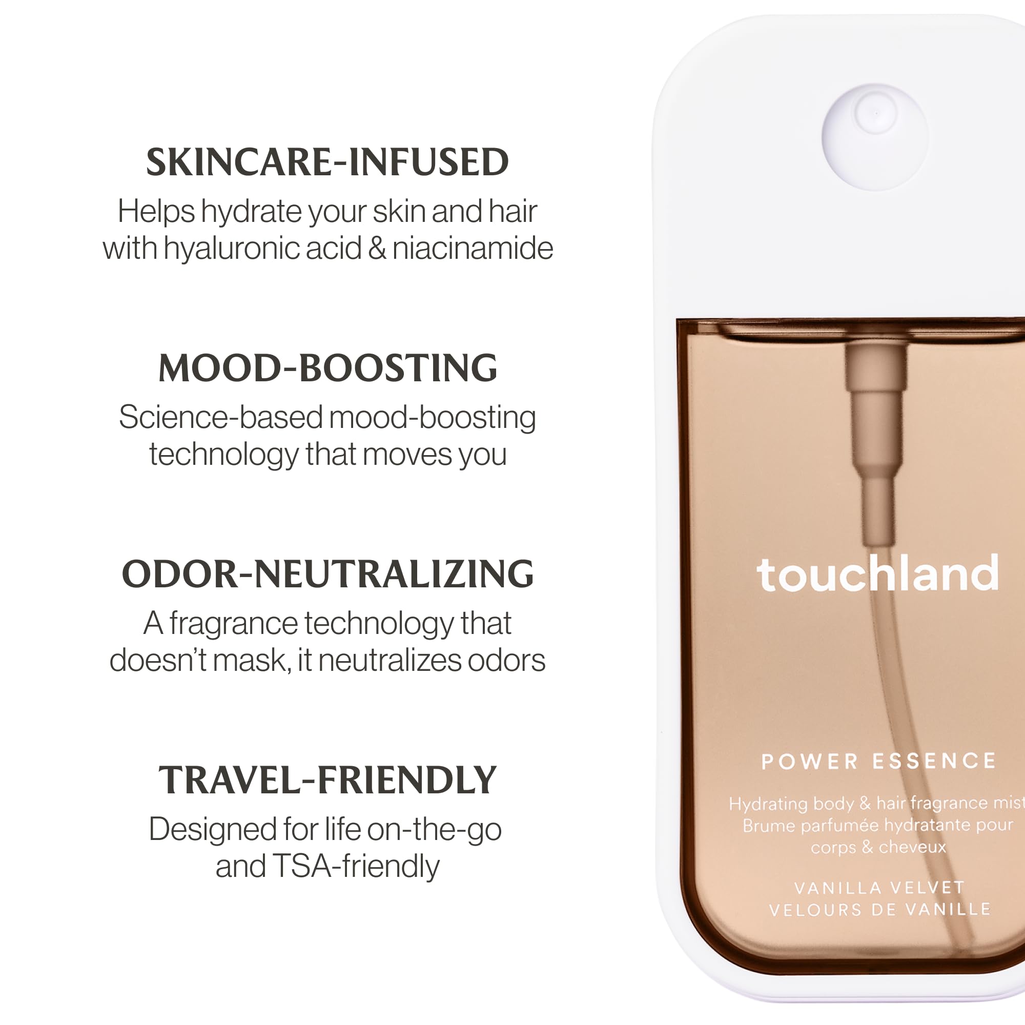 Touchland Vanilla Blossom sanitizer spray for instant hand refresh.