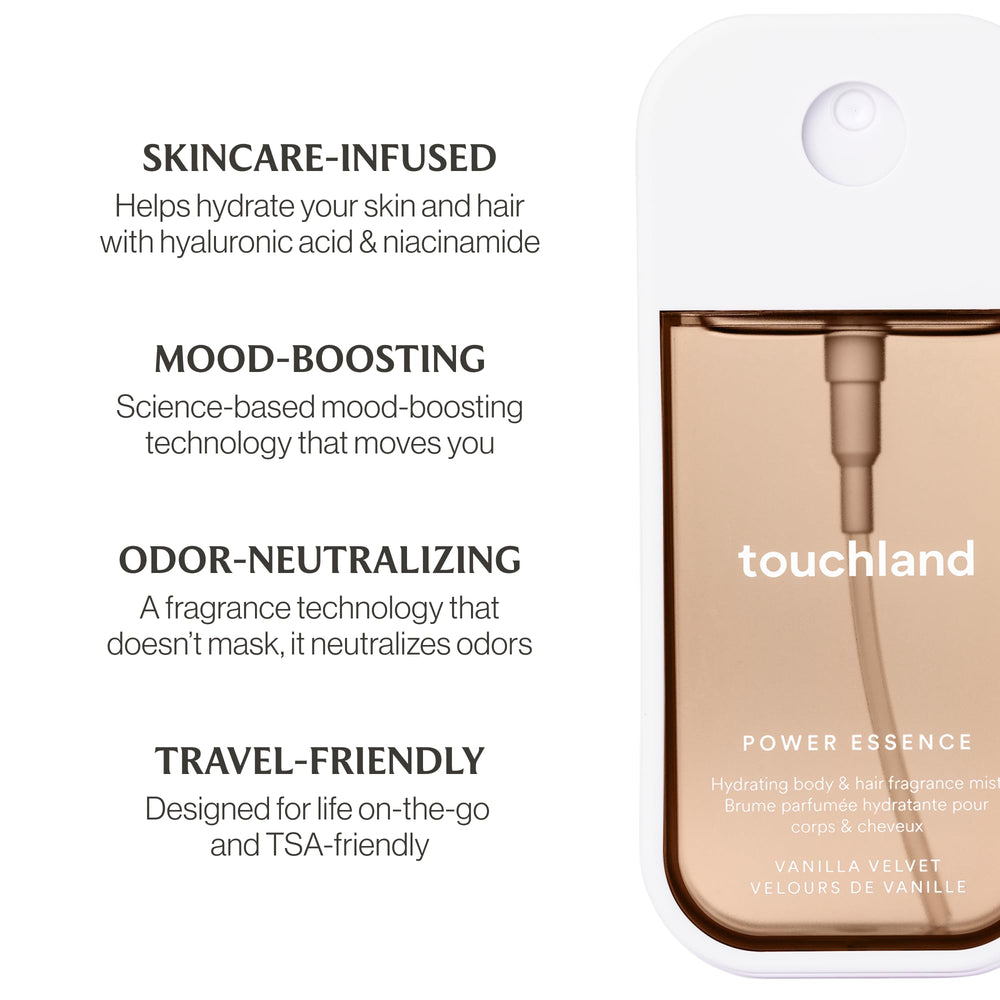 Touchland Vanilla Blossom sanitizer spray for instant hand refresh.