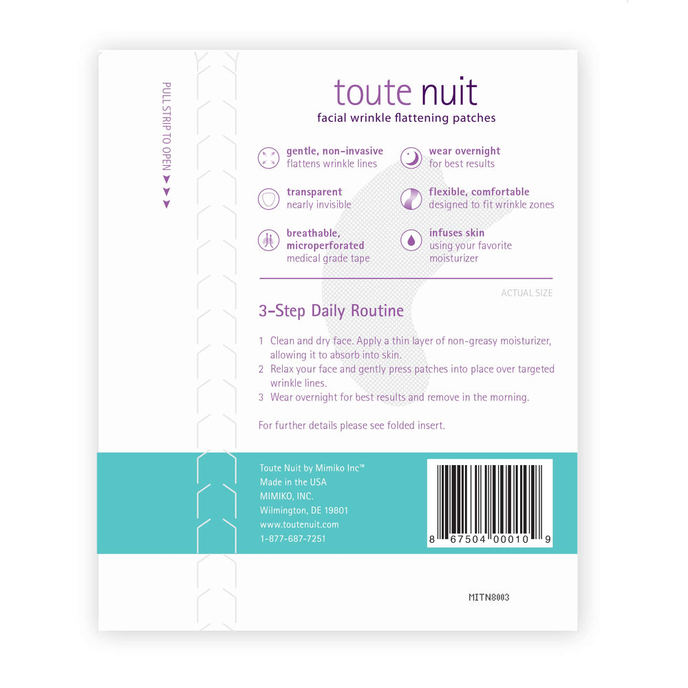 Toute Nuit dolphin-wrinkle-patches stay on overnight to smooth fine lines around the mouth.