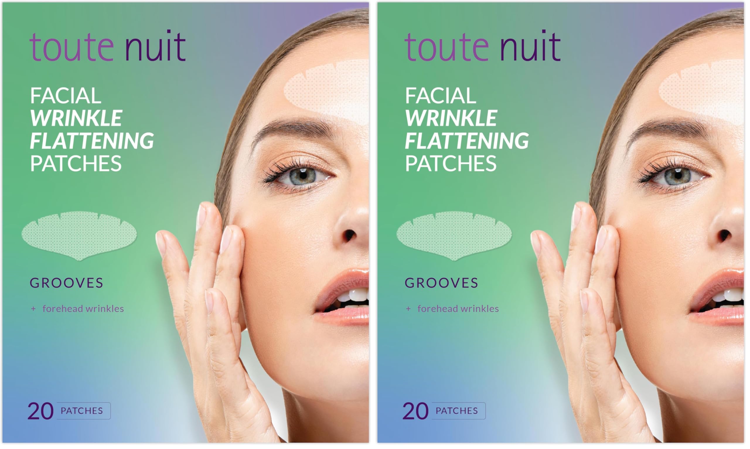 Toute Nuit Wrinkle Patches grooves for forehead provide wide coverage to smooth lines overnight.