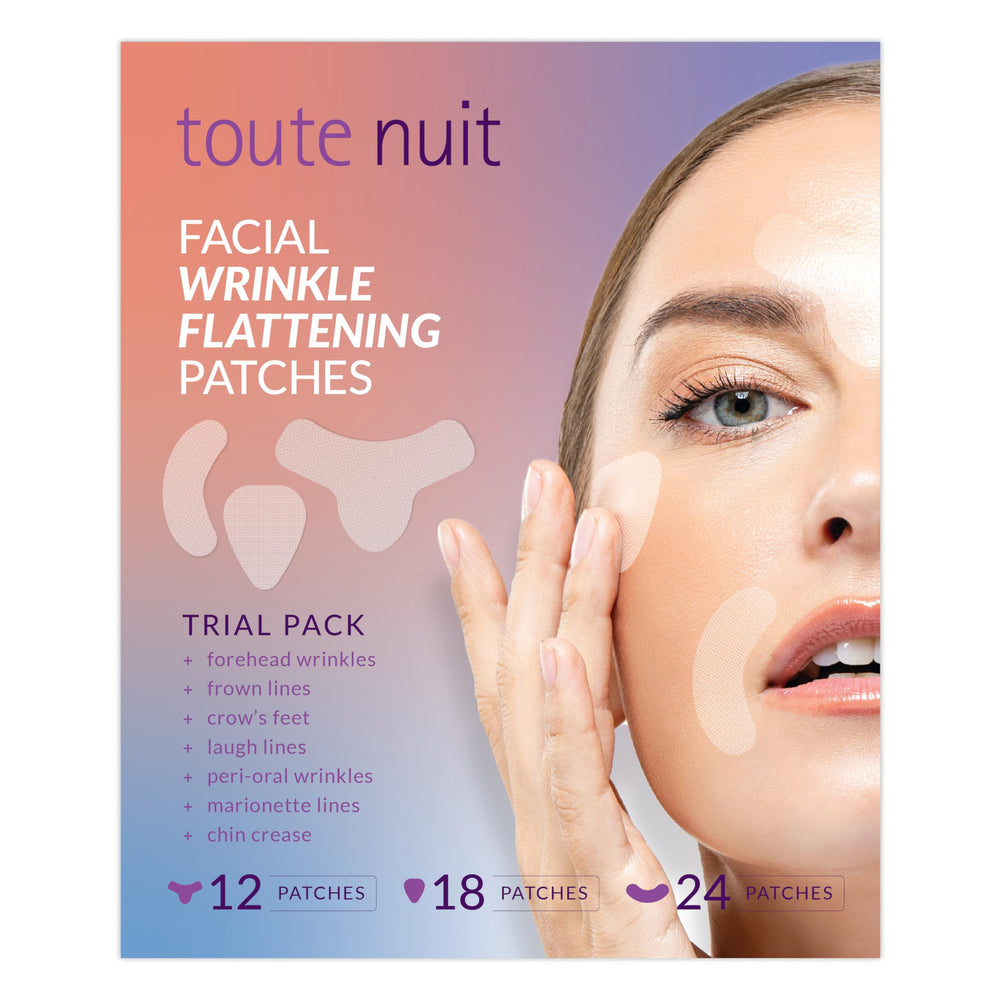 Toute Nuit Wrinkle Patches Y-shapes target forehead lines for overnight smoothing.