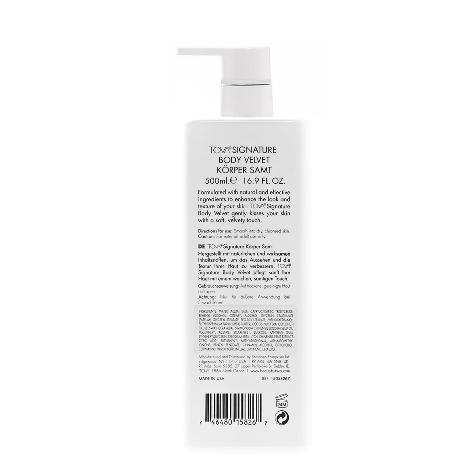 Tova-lotion-corps-velours-pompe, parfum ambré subtil pour une expérience sensorielle.