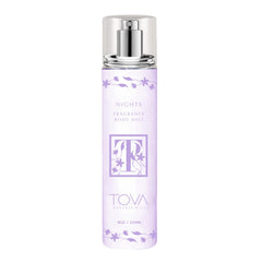 Tova Nights bottle front view shows white lilies for an elegant evening scent.