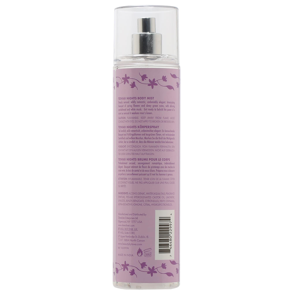 Tova Nights spray-action demonstrates even mist for enduring fragrance.