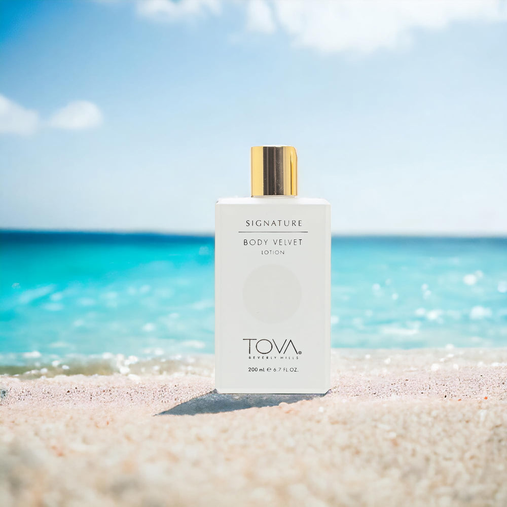 Tova Signature Body Velvet Lotion texture close-up highlighting creamy, fast-absorbing formula