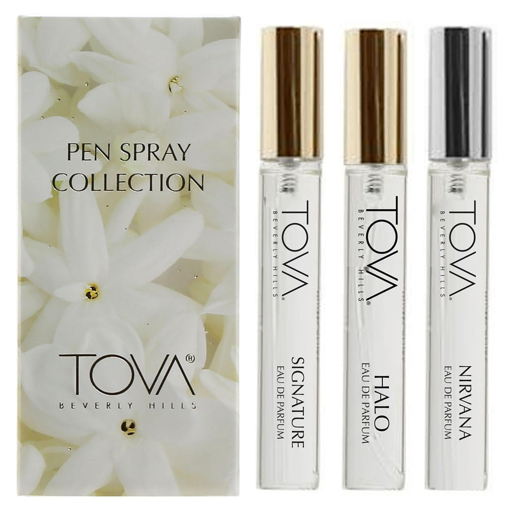 Tova Signature pen spray bottle close-up, crisp bergamot for on-the-go freshness.