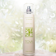 Tova Signature Summer label closeup highlighting layered notes and amethyst accents.