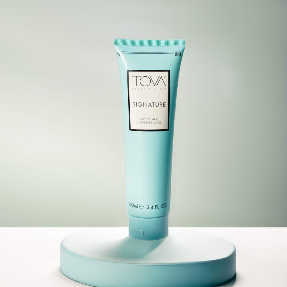 TOVA Signature travel-size packaging shows convenient cleansing on the go.