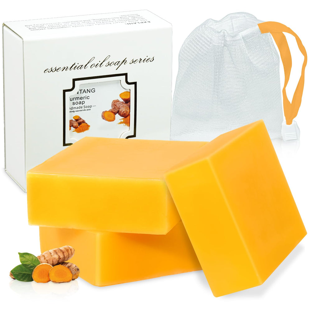 Tovaginsh 3-pack turmeric soap bar packaging showcases eco-friendly design for all skin types