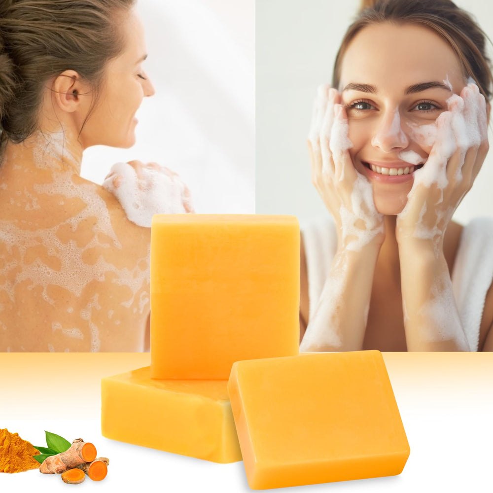 Tovaginsh lemon turmeric soap bar texture close-up reveals natural swirl and ingredients