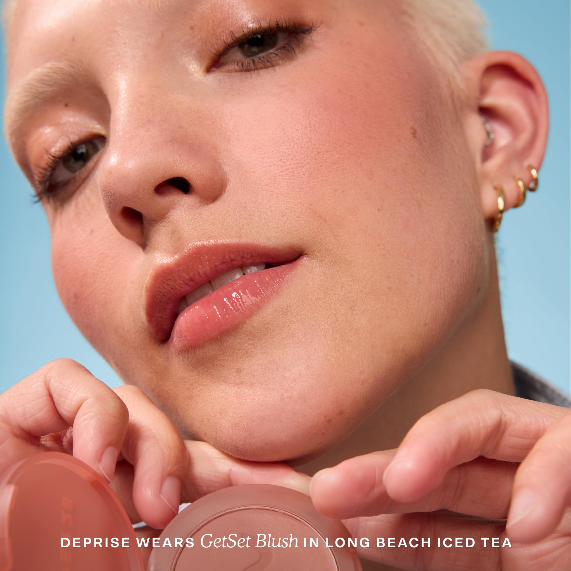 Tower 28 GetSet brush-application image highlights easy use for a soft flush with even coverage.