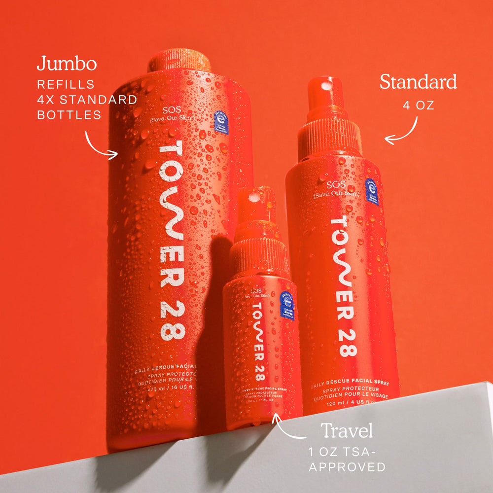 Tower 28 Jumbo SOS Recovery Face Cream applied with fingertips for barrier support